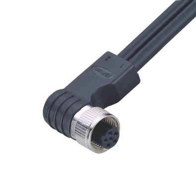 M12 C-coding Female Angled Connector, Molded 2 Cables, Shielded, Contacts: 5, IP67/IP68/IP69K