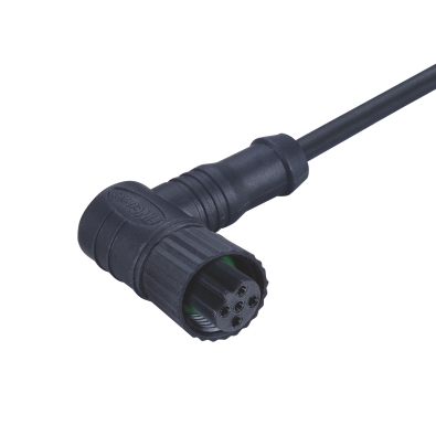 M12 B-coding Female Angled Connector, Molded Cable, Plastic, Unshielded, Contacts: 3, IP67/IP68