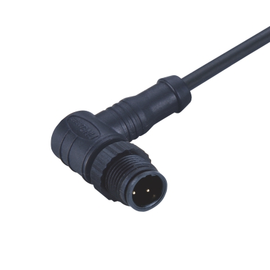 M12 B-coding Male Angled Connector, Molded Cable, Plastic, Unshielded, Contacts: 3, IP67/IP68