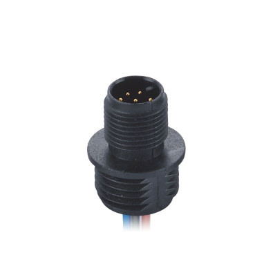M12 A-coding Male Straight Connector, Plastic Solder Panel Mount, Rear fastened, M16x1.5, Unshielded, Contacts: 5, IP67/IP68
