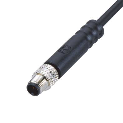 M5 Male Straight Connector, Molded Cable, Contacts: 4, Shielded, IP67