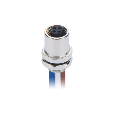 M5 Female Straight Connector, Solder Panel Mount, Rear Fastened, Contacts: 4, Unshielded, IP67