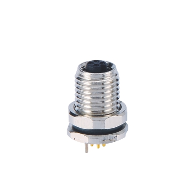 M5 Female Straight Connector, PCB Panel Mount, Front Fastened, Contacts: 4, Shielded, IP67