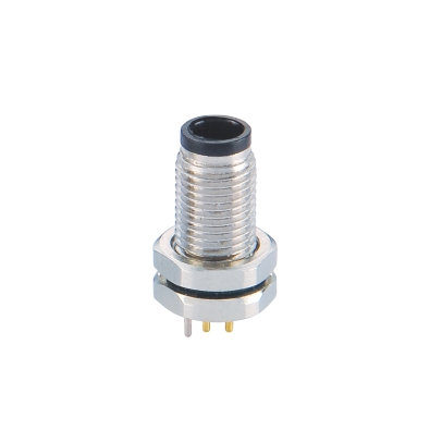 M5 Male Straight Connector, PCB Panel Mount, Front Fastened, Contacts: 4, Shielded, IP67
