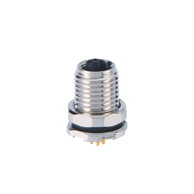 M5 Female Straight Connector, PCB Panel Mount, Front Fastened, Contacts: 4, Unshielded, IP67