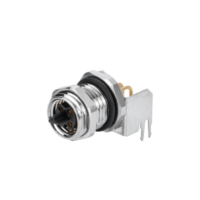 M8 Female P-coding Angled Connector, PCB Panel Mount, Front fastened, Contacts: 4, Shielded, IP67