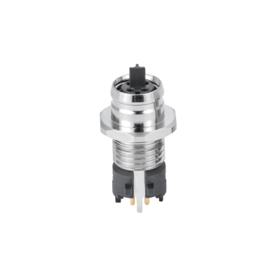 M8 Female P-coding Straight Connector, PCB Panel Mount, Rear fastened, Contacts: 4, Shielded, IP67