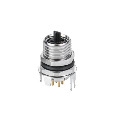 M8 Female P-coding Straight Connector, PCB Panel Mount, Front fastened, Contacts: 4, Shielded, IP67