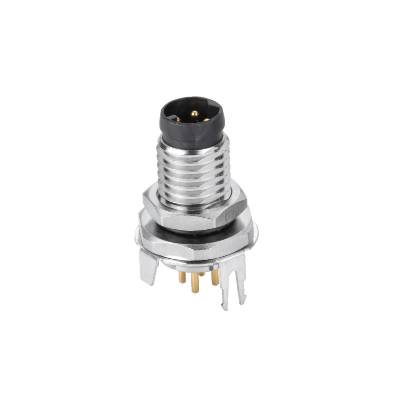 M8 Male P-coding Straight Connector, PCB Panel Mount, Front fastened, Contacts: 4, Shielded, IP67