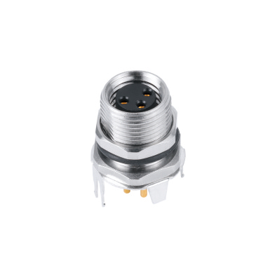 M8 Female B-coding Straight Connector, PCB Panel Mount, Front fastened, Contacts: 5, Shielded, IP67