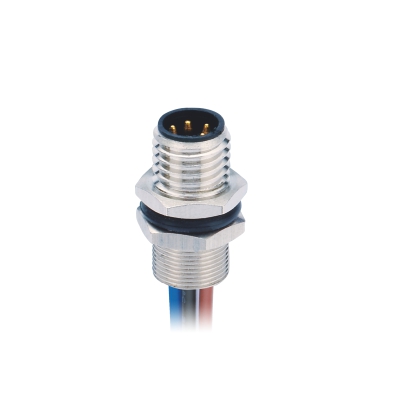 M8 Male B-coding Straight Connector, Solder Panel Mount, Rear fastend, Contacts: 5, Unshielded, IP67, UL Listed: CYJV(CYJV7).E321413