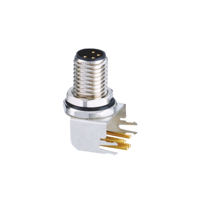 M8 Male A-coding Angled Connector, PCB Panel Mount, Front fastened, Contacts: 8, Shielded, IP67, UL Listed: CYJV(CYJV7).E321413