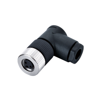 M8 Female A-coding Angled Connector, Screw Field Wirable Assembly,  Contacts: 4, Unshielded, IP67
