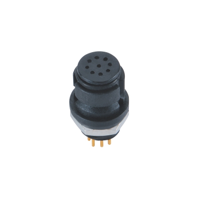 M10 Female Straight Conector, PCB Panel Mount, Rear Fastened, Contacts: 9; Unshielded, IP65