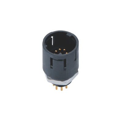 M10 Male Straight Conector, PCB Panel Mount, Rear Fastened, Contacts: 9; Unshielded, IP65