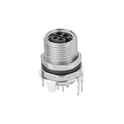 M8 Hybrid Female Straight Connector, PCB Panel Mount, Front fastened, Contacts: 4, Shielded, IP67