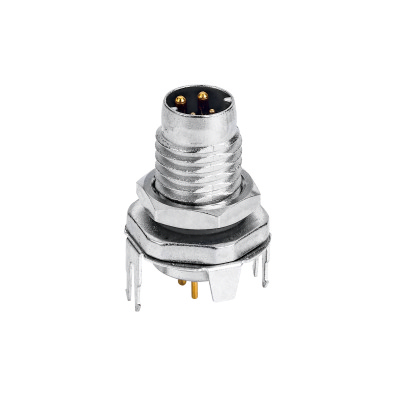 M8 Hybrid Male Straight Connector, PCB Panel Mount, Front fastened, Contacts: 4, Shielded, IP67
