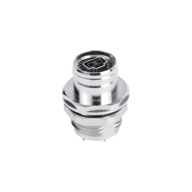 M12 2P Female Straight Connector, PCB Panel Mount, Rear fastened, Contacts: 2, Shielded, IP67