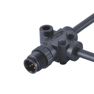 M12 Male T-Splitter, D-coding, Plastic with Molded Cable, Contacts: 4, Unshielded, IP67 / IP68