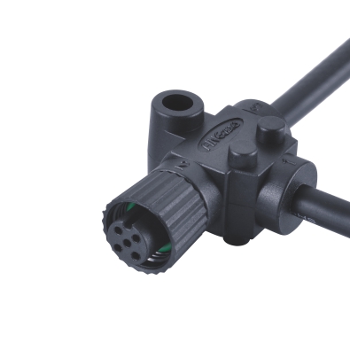 M12 Female T-Splitter, D-coding, Plastic with Molded Cable, Contacts: 4, Unshielded, IP67 / IP68