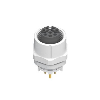 M12 Y4-coding Female Straight Connector, PCB Panel Mount, Rear fastened, Shielded, Contacts: 8, IP67