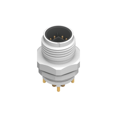 M12 Y4-coding Male Straight Connector, PCB Panel Mount, Rear fastened, Shielded, Contacts: 8, IP67