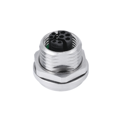 M12 Y4-coding Female Straight Connector, PCB Panel Mount, Front fastened, Shielded, Contacts: 8, IP67