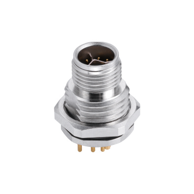 M12 Y4-coding Male Straight Connector, PCB Panel Mount, Front fastened, Shielded, Contacts: 8, IP67