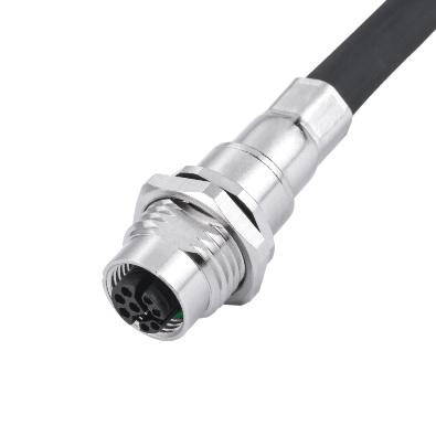 M12 Y4-coding Female Straight Connector, Assy Crimp Panel Mount, Front fastened, Shielded, Contacts: 8, IP67