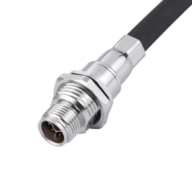 M12 Y4-coding Male Straight Connector, Assy Crimp Panel Mount, Front fastened, Shielded, Contacts: 8, IP67