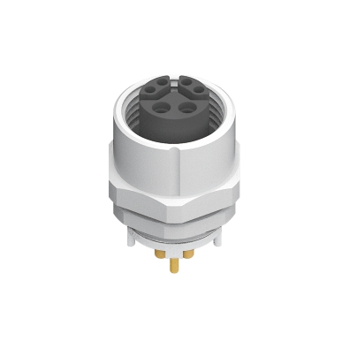 M12 Y3-coding Female Straight Connector, PCB Panel Mount, Rear fastened, Shielded, Contacts: 6, IP67