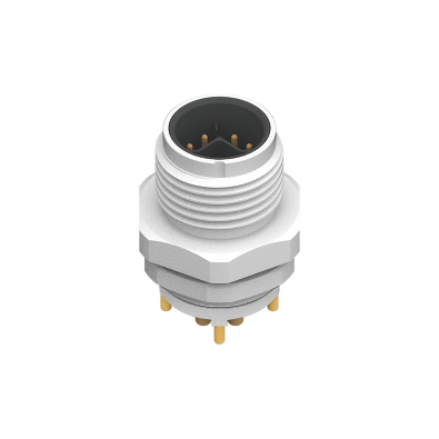 M12 Y3-coding Male Straight Connector, PCB Panel Mount, Rear fastened, Shielded, Contacts: 6, IP67