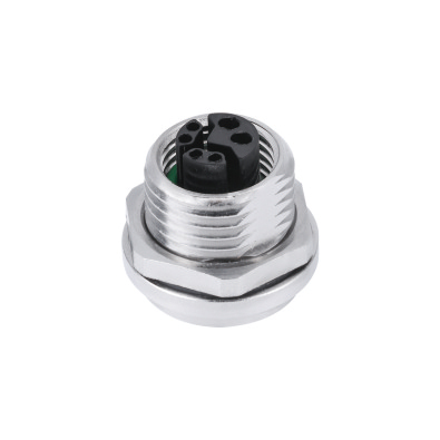 M12 Y3-coding Female Straight Connector, PCB Panel Mount, Front fastened, Shielded, Contacts: 6, IP67
