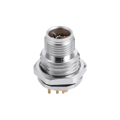 M12 Y3-coding Male Straight Connector, PCB Panel Mount, Front fastened, Shielded, Contacts: 6, IP67