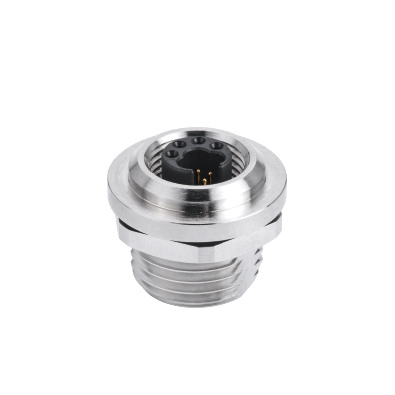M12 Y2-coding Female Straight Connector, PCB Panel Mount, Rear fastened, Shielded, Contacts: 8, IP67