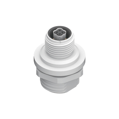 M12 Y2-coding Male Straight Connector, PCB Panel Mount, Rear fastened, Shielded, Contacts: 8, IP67