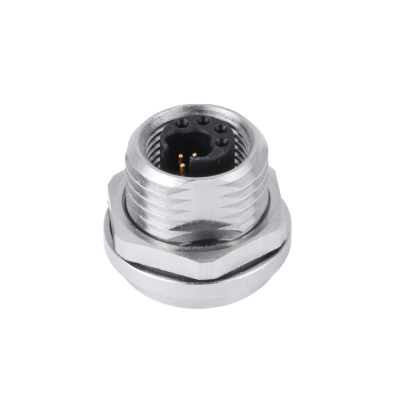 M12 Y2-coding Female Straight Connector, PCB Panel Mount, Front fastened, Shielded, Contacts: 8, IP67
