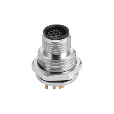 M12 Y2-coding Male Straight Connector, PCB Panel Mount, Front fastened, Shielded, Contacts: 8, IP67