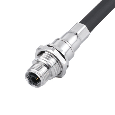 M12 Y2-coding Female Straight Connector, Assy Crimp Panel Mount, Front fastened, Shielded, Contacts: 8, IP67