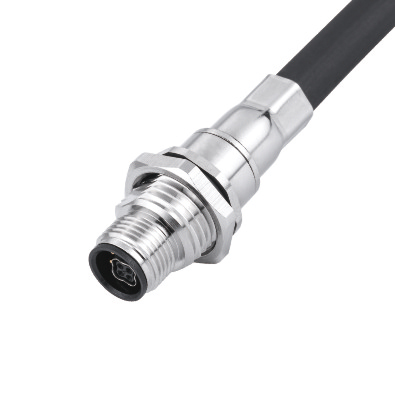 M12 Y2-coding Male Straight Connector, Assy Crimp Panel Mount, Front fastened, Shielded, Contacts: 8, IP67