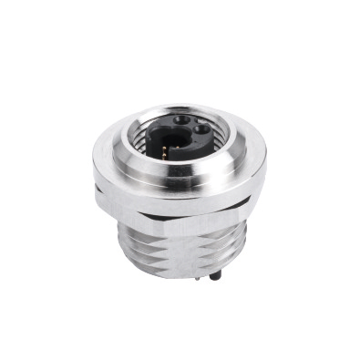 M12 Y1-coding Female Straight Connector, PCB Panel Mount, Rear fastened, Shielded, Contacts: 6, IP67
