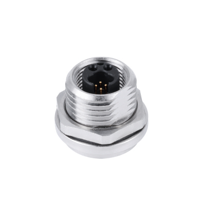 M12 Y1-coding Female Straight Connector, PCB Panel Mount, Front fastened, Shielded, Contacts: 6, IP67