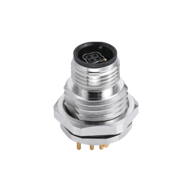 M12 Y1-coding Male Straight Connector, PCB Panel Mount, Front fastened, Shielded, Contacts: 6, IP67