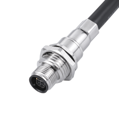 M12 Y1-coding Male Straight Connector, Assy Crimp Panel Mount, Front fastened, Shielded, Contacts: 6, IP67