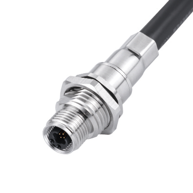 M12 Y1-coding Female Straight Connector, Assy Crimp Panel Mount, Front fastened, Shielded, Contacts: 6, IP67