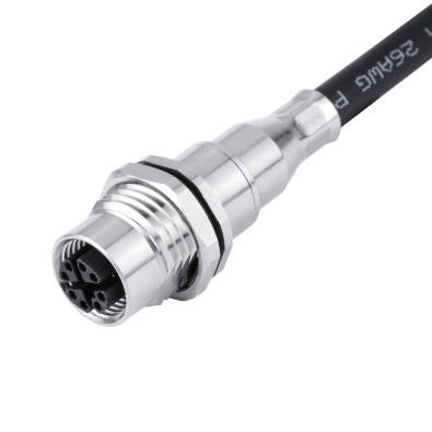 M12 X-coding Female Straight Connector, Assy Crimp Panel Mount, Front fastened, Shielded, Contacts: 8, IP67 / IP68