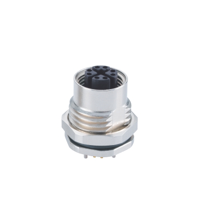 M12 X-coding Female Straight Connector, PCB Panel Mount, Front fastened, Shielded, Contacts: 8, IP67 / IP68
