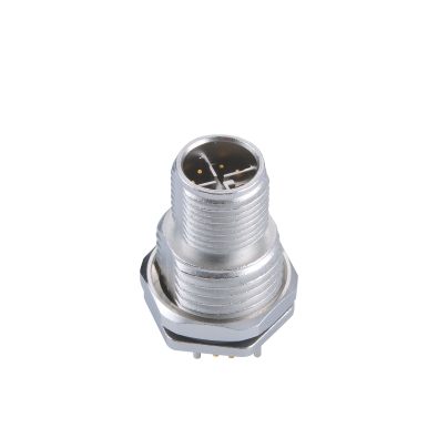 M12 X-coding Male Straight Connector, PCB Panel Mount, Front fastened, Shielded, Contacts: 8, IP67 / IP68