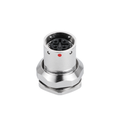 M12 D-coding Female Straight Connector, PCB Panel Mount, Push-Pull Type, Front fastened, With Steel Ball, Shielded, Contacts: 4, IP67