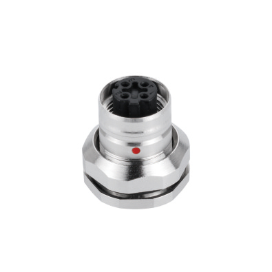 M12 D-coding Female Straight Connector, PCB Panel Mount, Outer Push-Pull Locking, Front fastened, Shielded, Contacts: 4, IP67